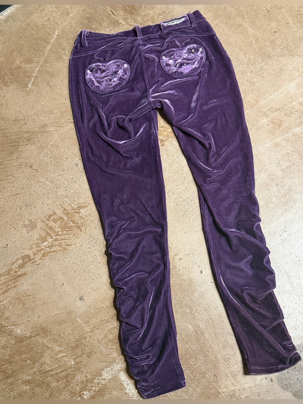 Apple Bottom Y2K **RARE** Purple Velour Cinched Rhinestone Pants - Picture 2 of 8